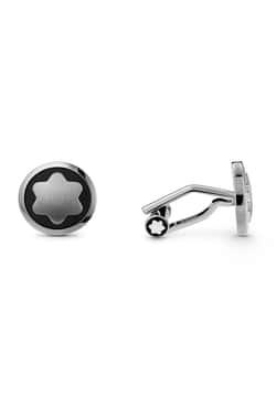 Montblanc Star Cuff Links, Round, Steel, Snowcap, Onyx