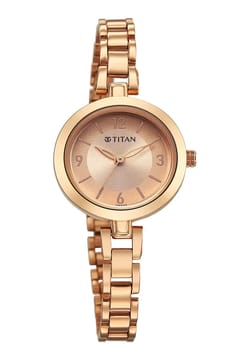 Titan Karishma Rose Gold Round Dial Metal Strap Analog Watch for Women