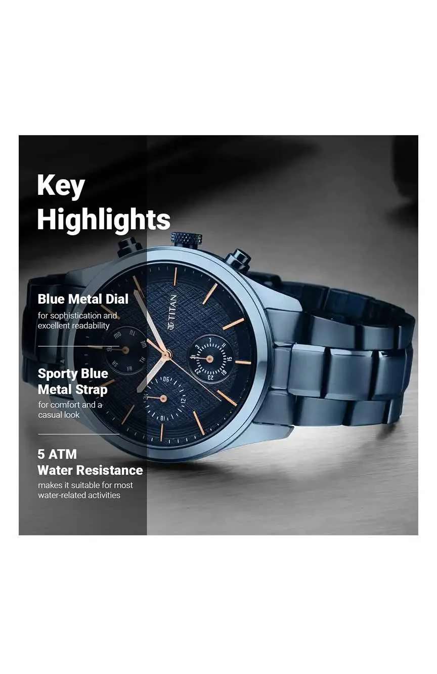 Titan Neo Splash Blue Dial Quartz Multifunction Stainless Steel Strap watch for Men