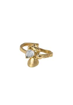Kalliope Adjustable Brass Ring with White Crystal