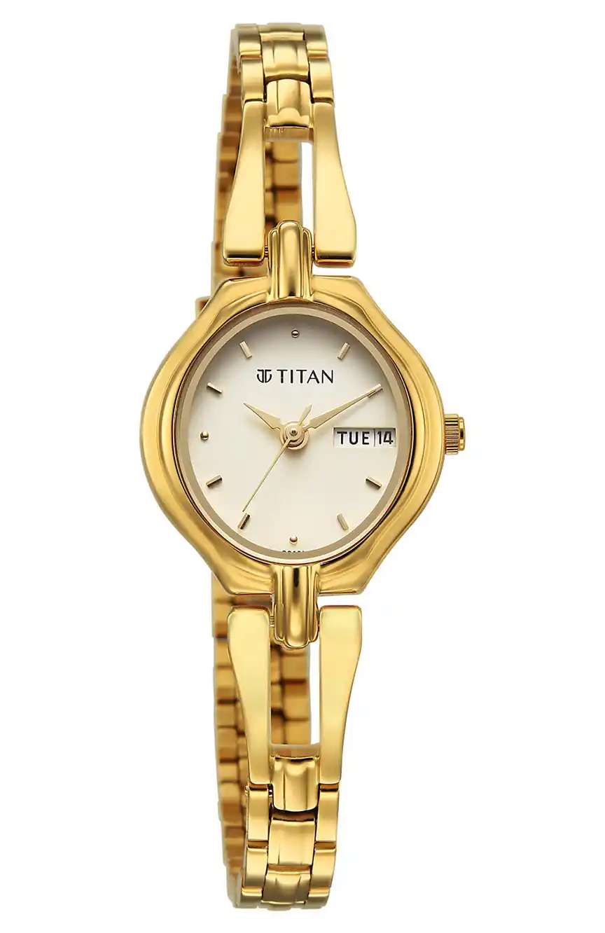 تيتان ساعة تيتان كاريشما بميناء ذهبي وسوار ستانلس إستيل للنساء