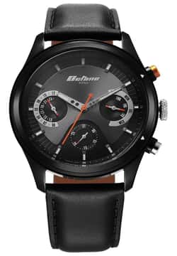 Titan Octane Quartz Multifunction Black Dial With Black Leather Strap Watch For Men