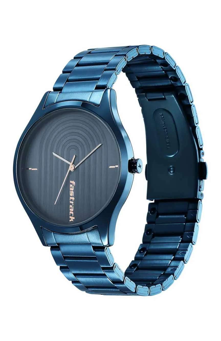 Titan Fastrack Style Up Quartz Analog Blue Dial Stainless Steel Strap Watch for Guys