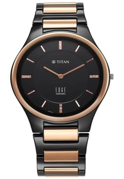 Titan Edge Ceramic Quartz in Midnight Gold with Diamonds and Black Dial Watch for Men