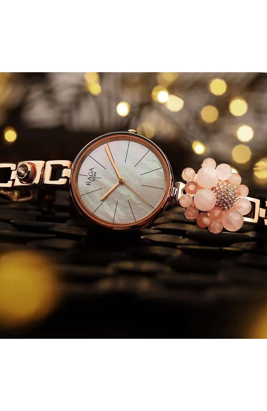 Titan Raga Delight Mother Of Pearl Dial Analog Stainless Steel Strap watch for Women