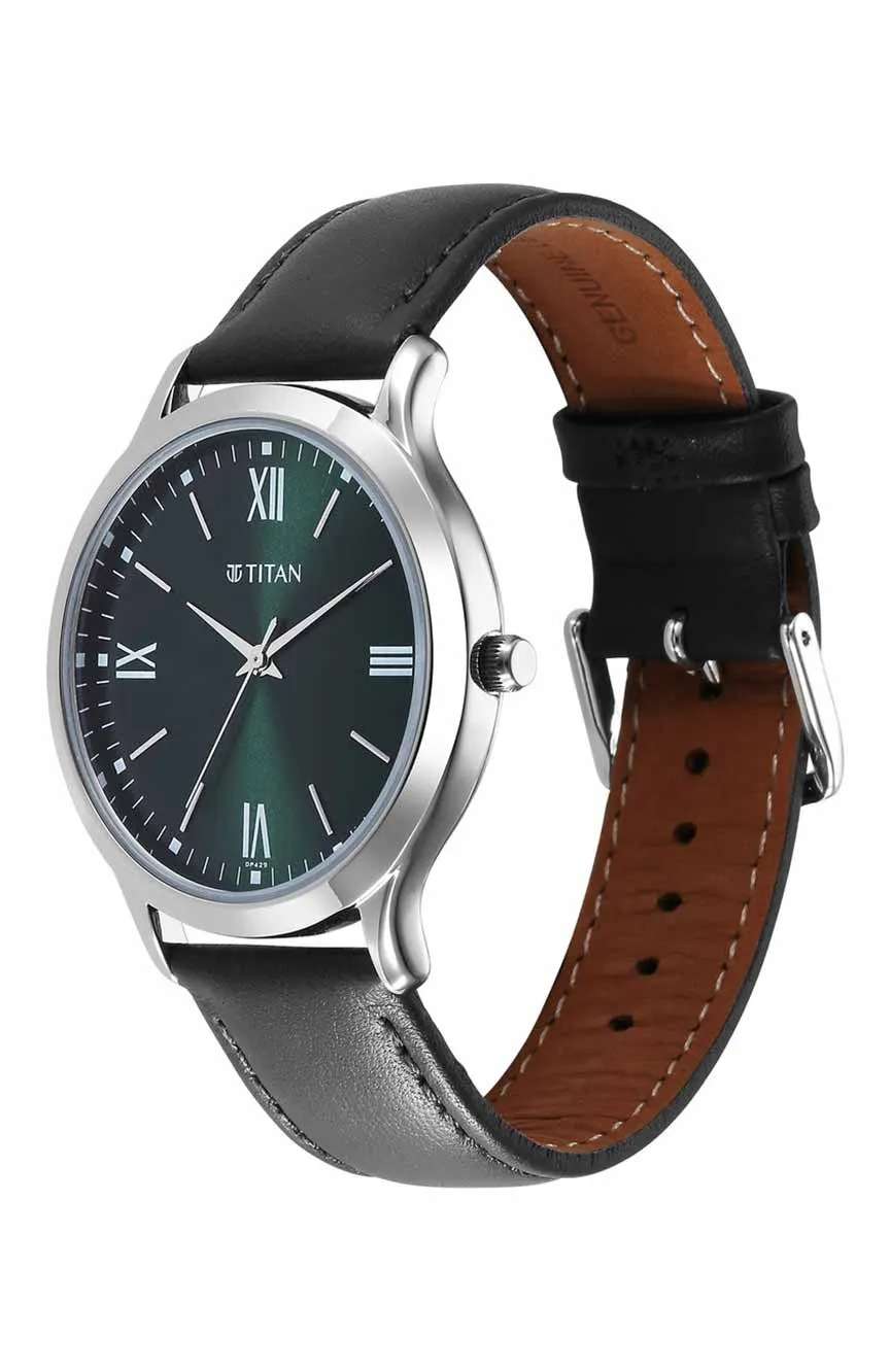 Titan Karishma Quartz Analog Green Dial Leather Strap Watch for Men