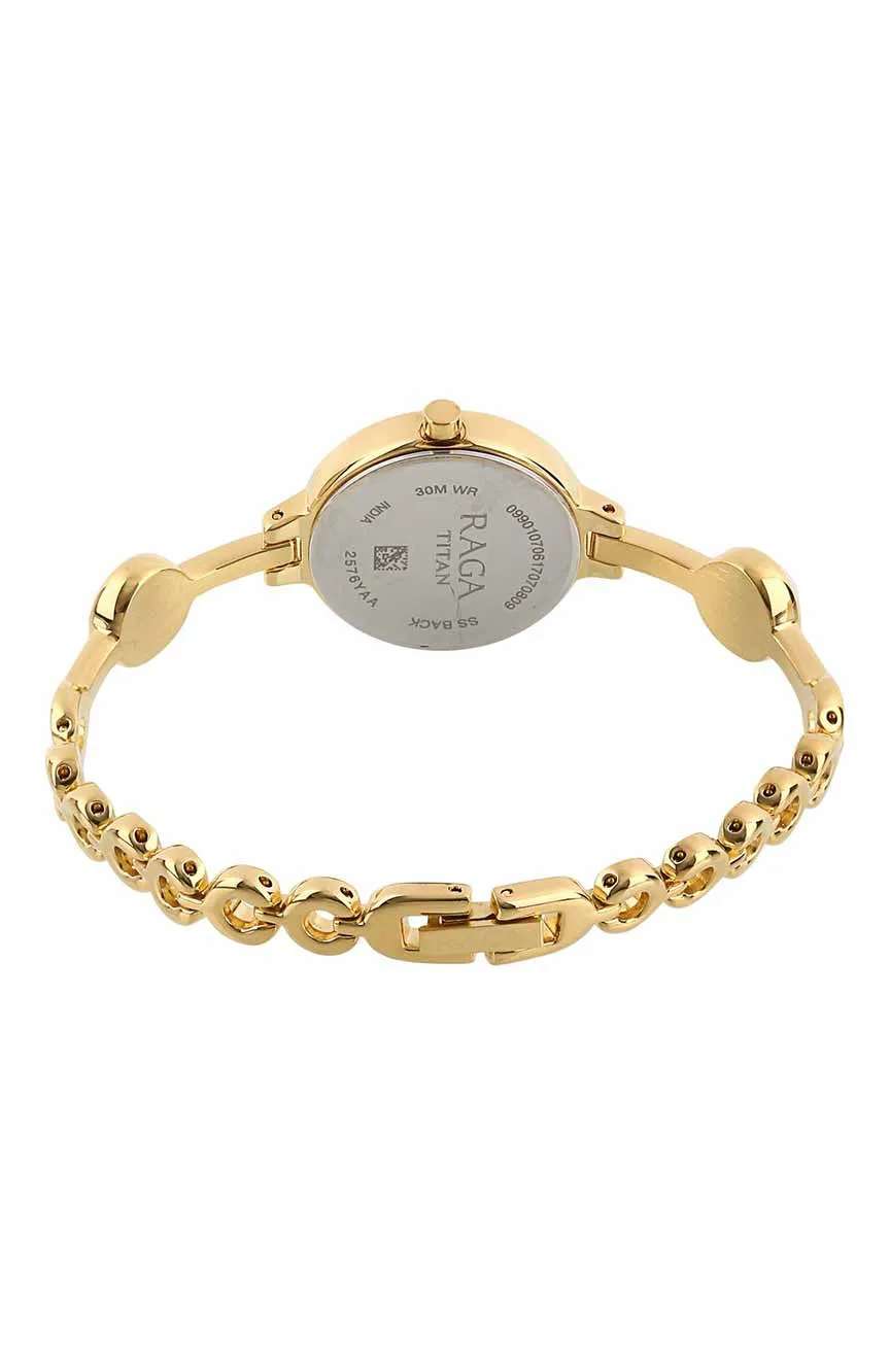 Titan Quartz Analog White Dial Metal Strap Watch for Women