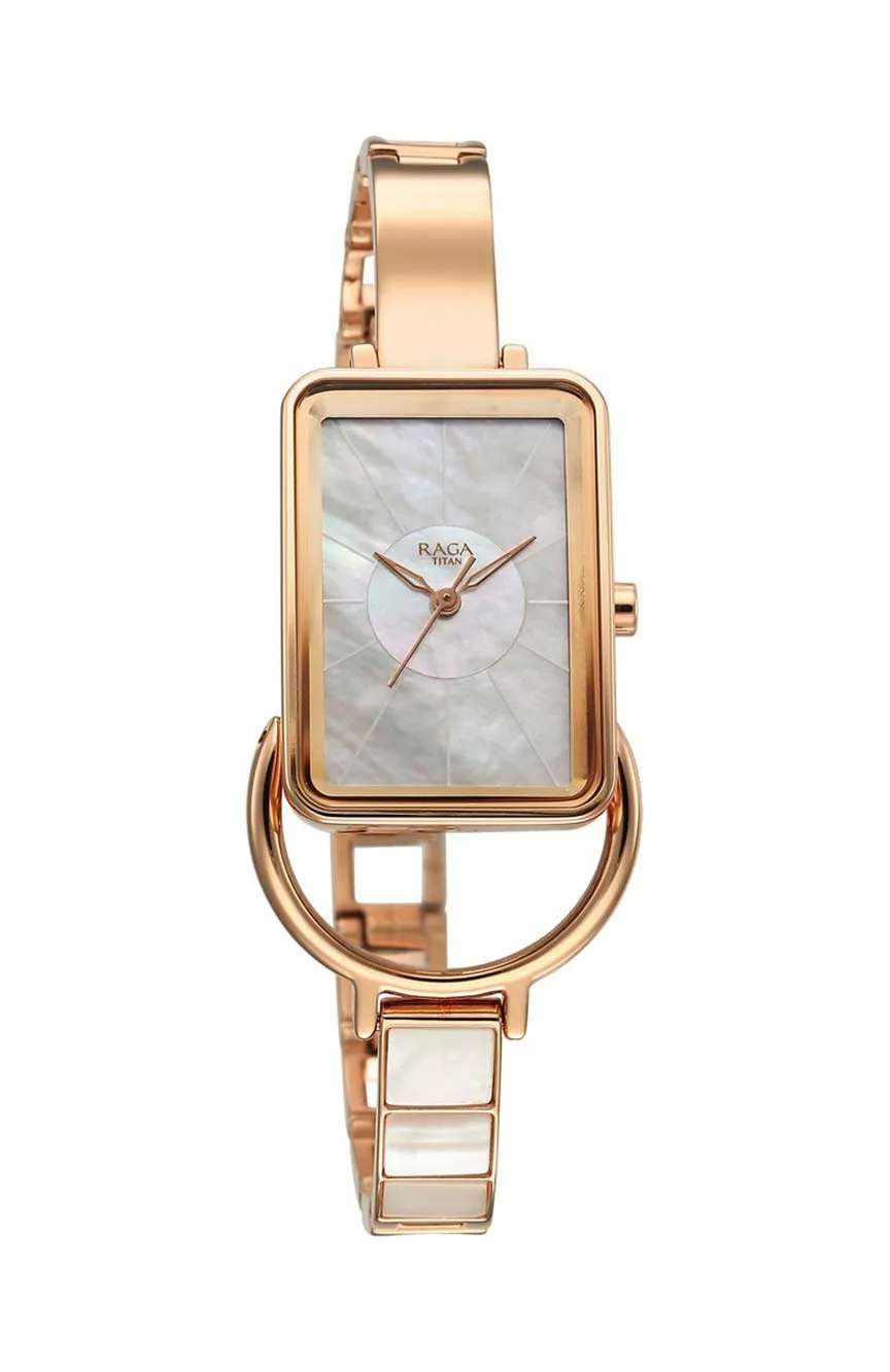 Titan Raga Power Pearls Quartz Analog Mother Of Pearl Dial Metal Strap Watch for Women
