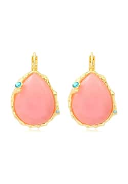 Satellite Oceane Drop-Shaped Sleeper Earrings In Gold-Tone Metal With Pale Pink Cabochon And Rhinestones - Multi