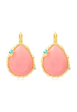 Satellite Oceane Drop-Shaped Sleeper Earrings In Gold-Tone Metal With Pale Pink Cabochon And Rhinestones - Multi