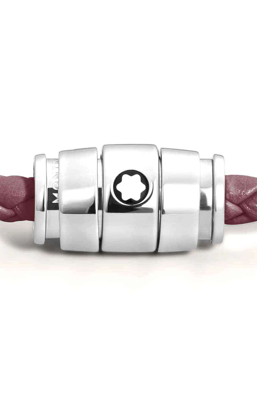 مون بلان سوار من الجلد بميدالية ثلاثية من الفولاذ ضمن مجموعة مايسترشتوك بلون كاسيس، مقاس 60