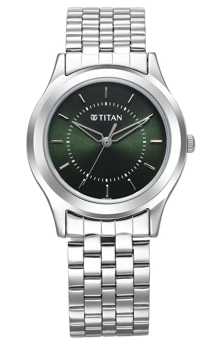 Titan Karishma Zing Quartz Analog Green Dial Silver Stainless Steel Strap Watch For Men