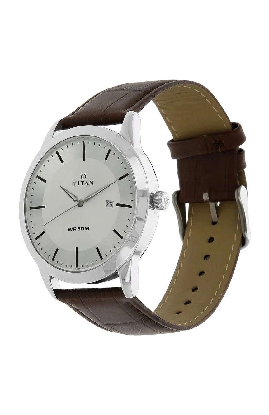 Titan Classic Silver Dial Analog with Date Leather Strap watch for Men