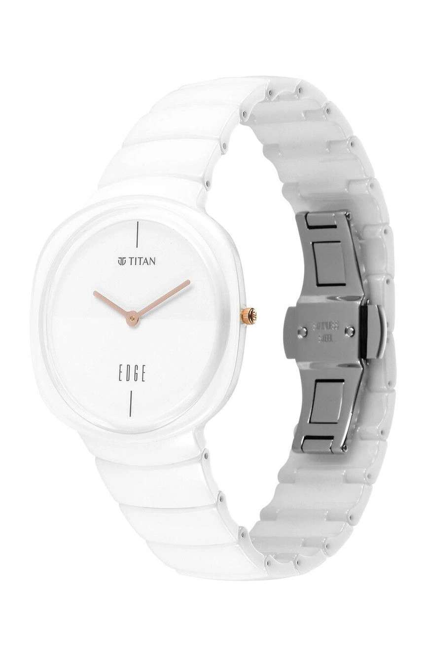 Titan Edge Squircle Quartz in Arctic White with Glossy Ceramic Unisex Watch
