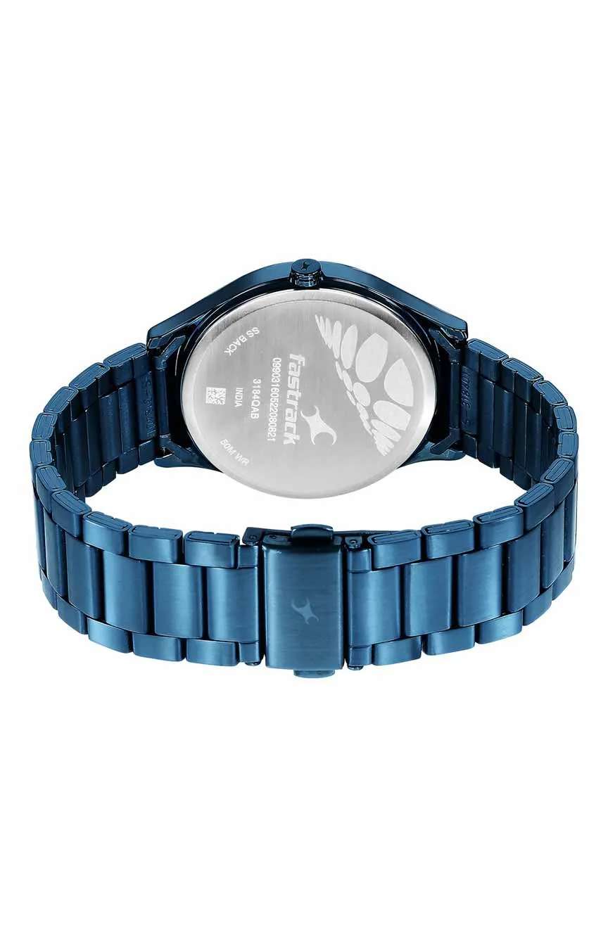 Titan Fastrack Style Up Quartz Analog Blue Dial Stainless Steel Strap Watch for Guys