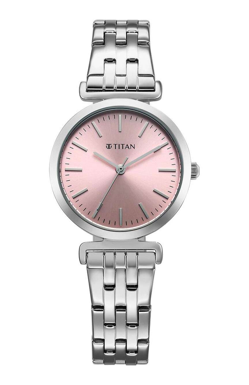 Titan Workmode Quartz Analog Pink Dial Stainless Steel Strap Watch For Women