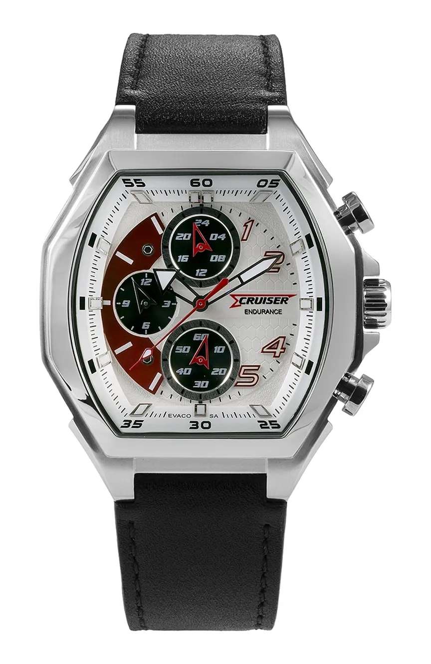 كروزر Gents Black leather strap watch