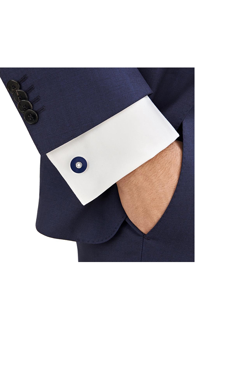 Montblanc Round Cufflinks in Stainless Steel with Blue Resin
