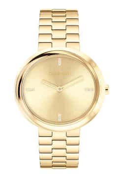 Calvin Klein ساعة كلفن كلاين تويستد بيزل بميناء مستدير مقاس 34 مم وسوار ستانلس إستيل للنساء