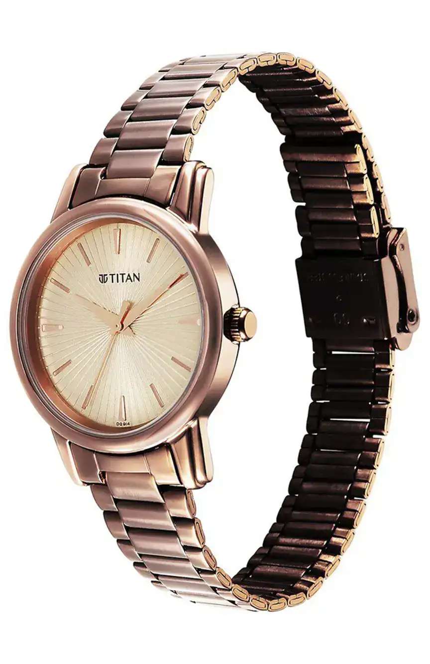 Titan Karishma Quartz Analog Beige Dial Brown Stainless Steel Strap Watch For Women