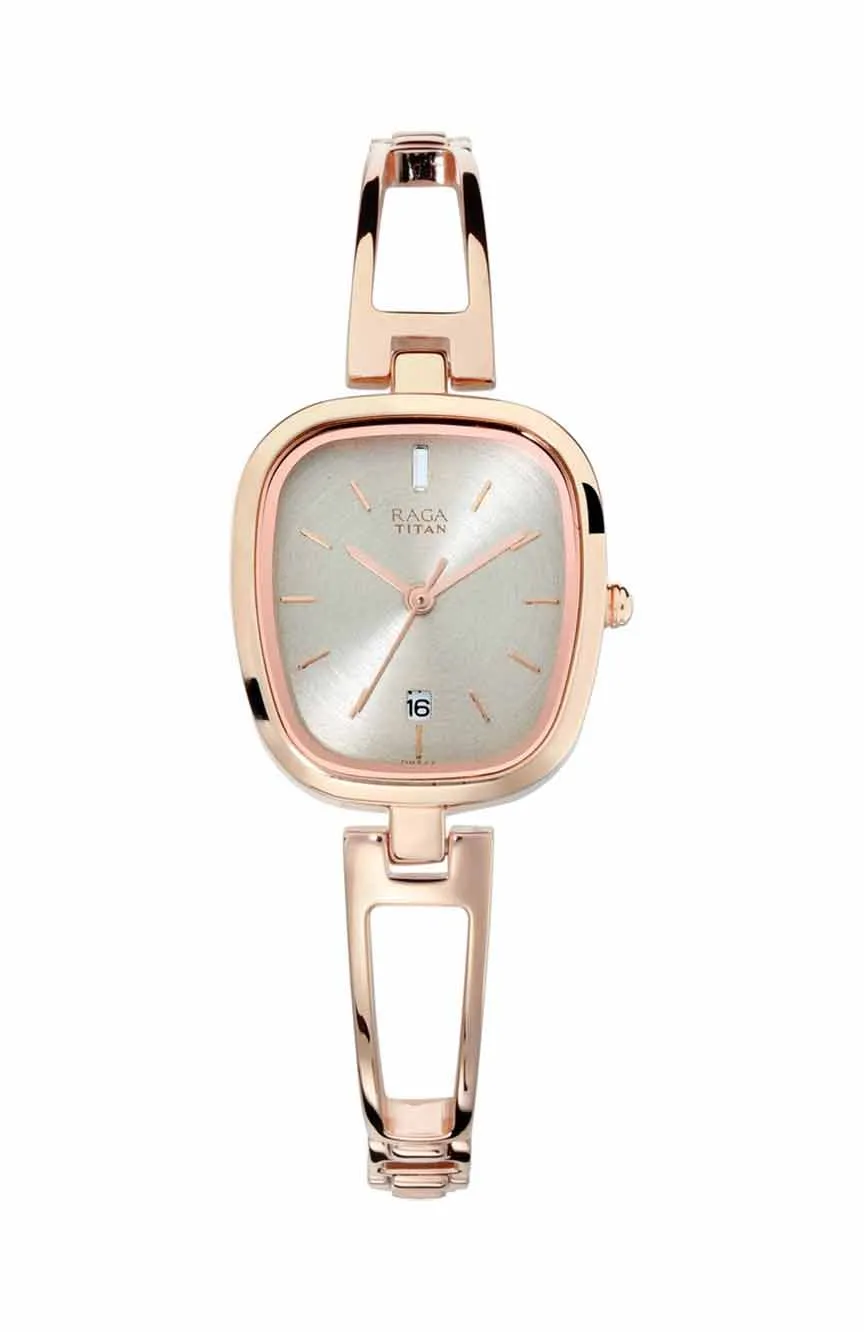 

Titan | Titan Raga Viva Grey Dial Analog with Date Rose Gold Metal Strap watch for Women