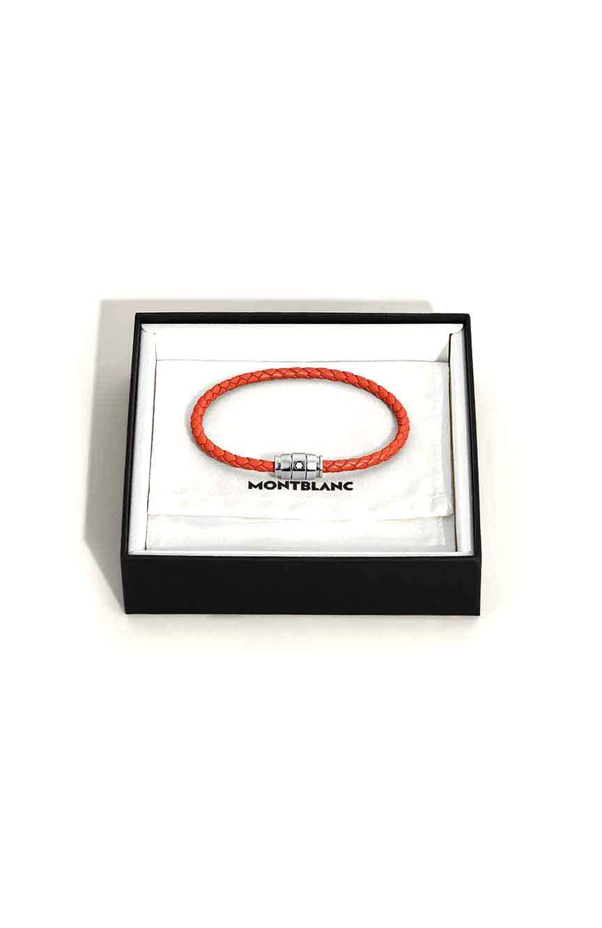 Montblanc Bracelet Steel 3 Rings Meisterstuck Collection In Cayenne Leather, Size 60