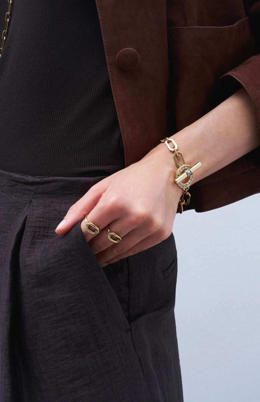 مون ريف Gold Plated Brass and Zircon Chain Bracelet