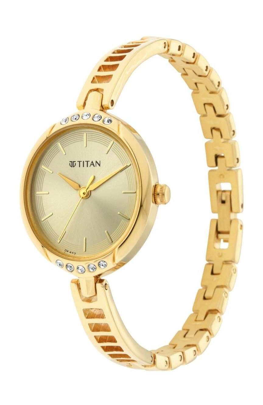 Titan Quartz Analog Golden Dial Metal Strap Watch for Women