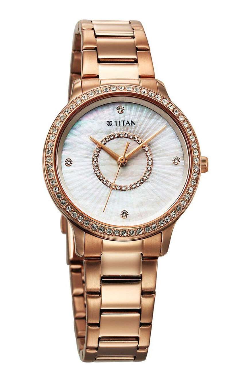 Titan Glamour Quartz Analog Mother Of Pearl Dial Rose Gold Stainless Steel Strap Watch For Women