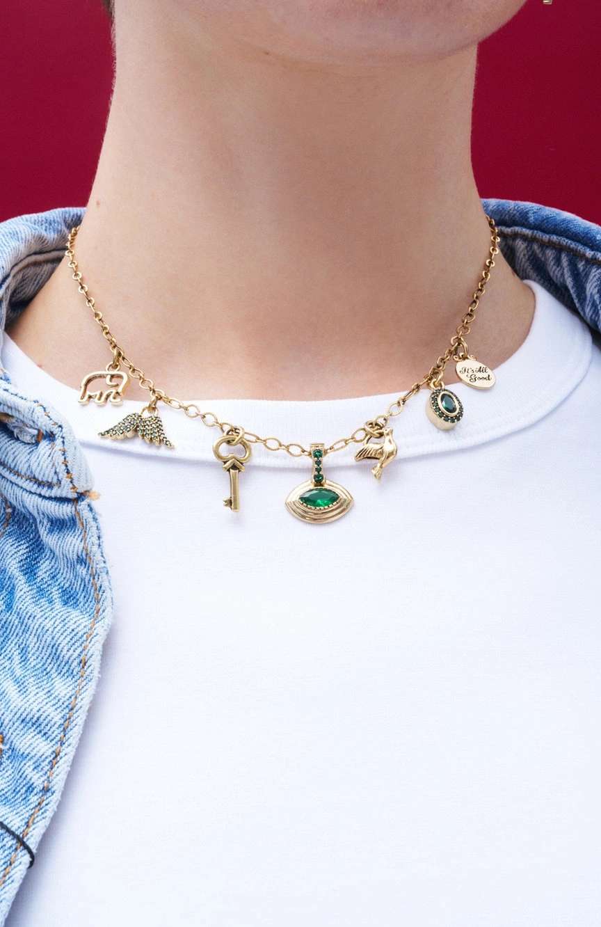 مون ريف Zircon Charms Gold Plated Chain Necklace