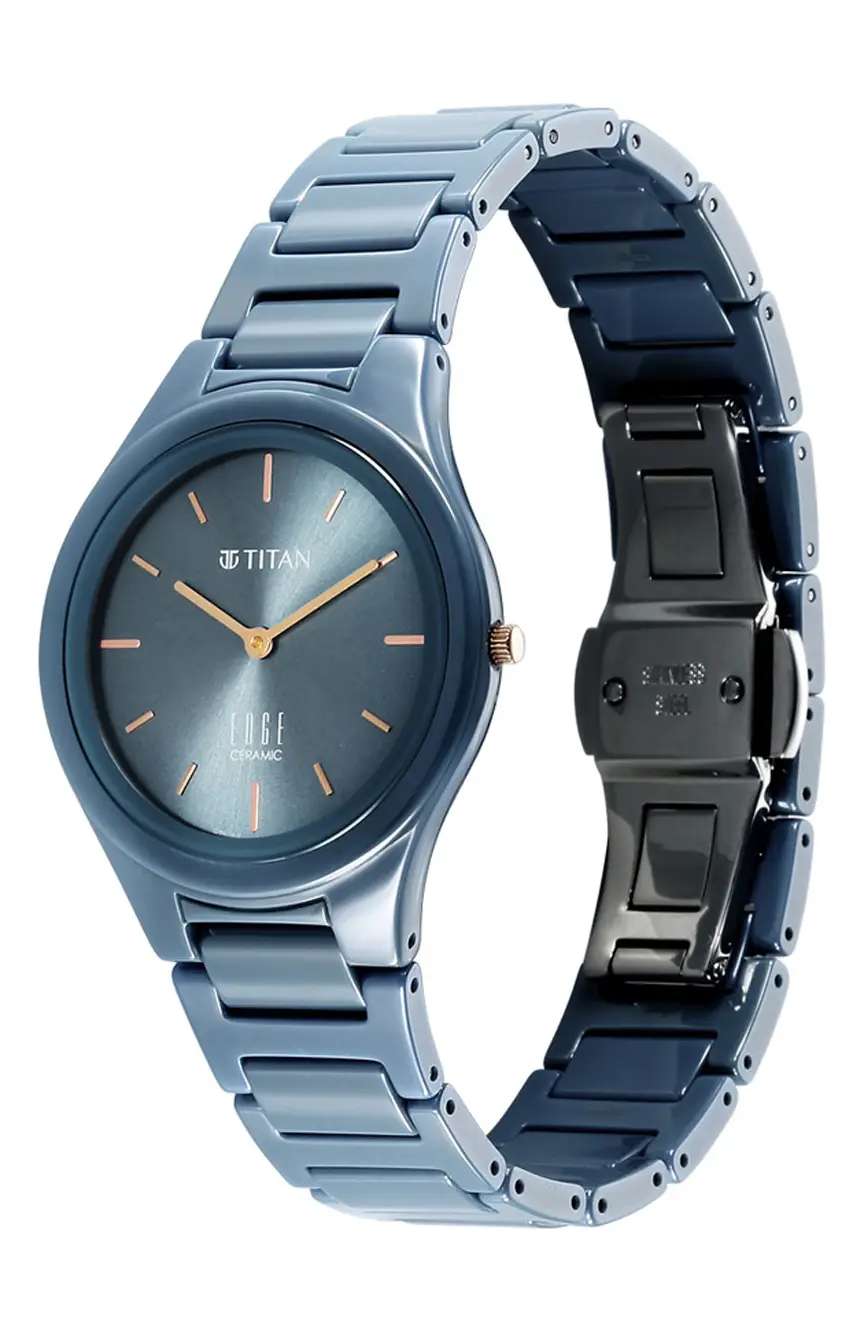 Titan Edge Ceramic Quartz Analog Blue Dial Ceramic Strap Watch For Women