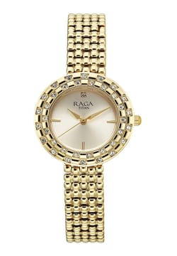 Titan Raga Showstopper Quartz Analog Champagne Dial Metal Strap Watch For Women