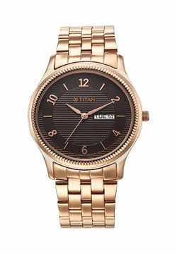 Titan Karishma Brown Dial Analog with Day and Date Stainless Steel Strap Watch for Men