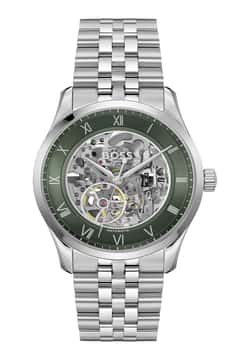 Boss ساعة بوص برينسيبل سكيليتون مستديرة بسوار من الفولاذ المقاوم للصدأ مقاس 41 مم للرجال