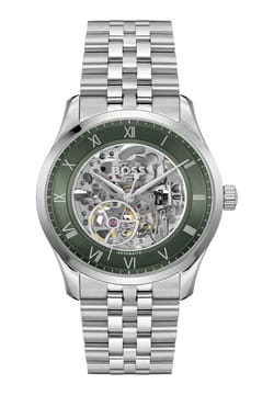 Boss ساعة بوص برينسيبل سكيليتون مستديرة بسوار من الفولاذ المقاوم للصدأ مقاس 41 مم للرجال
