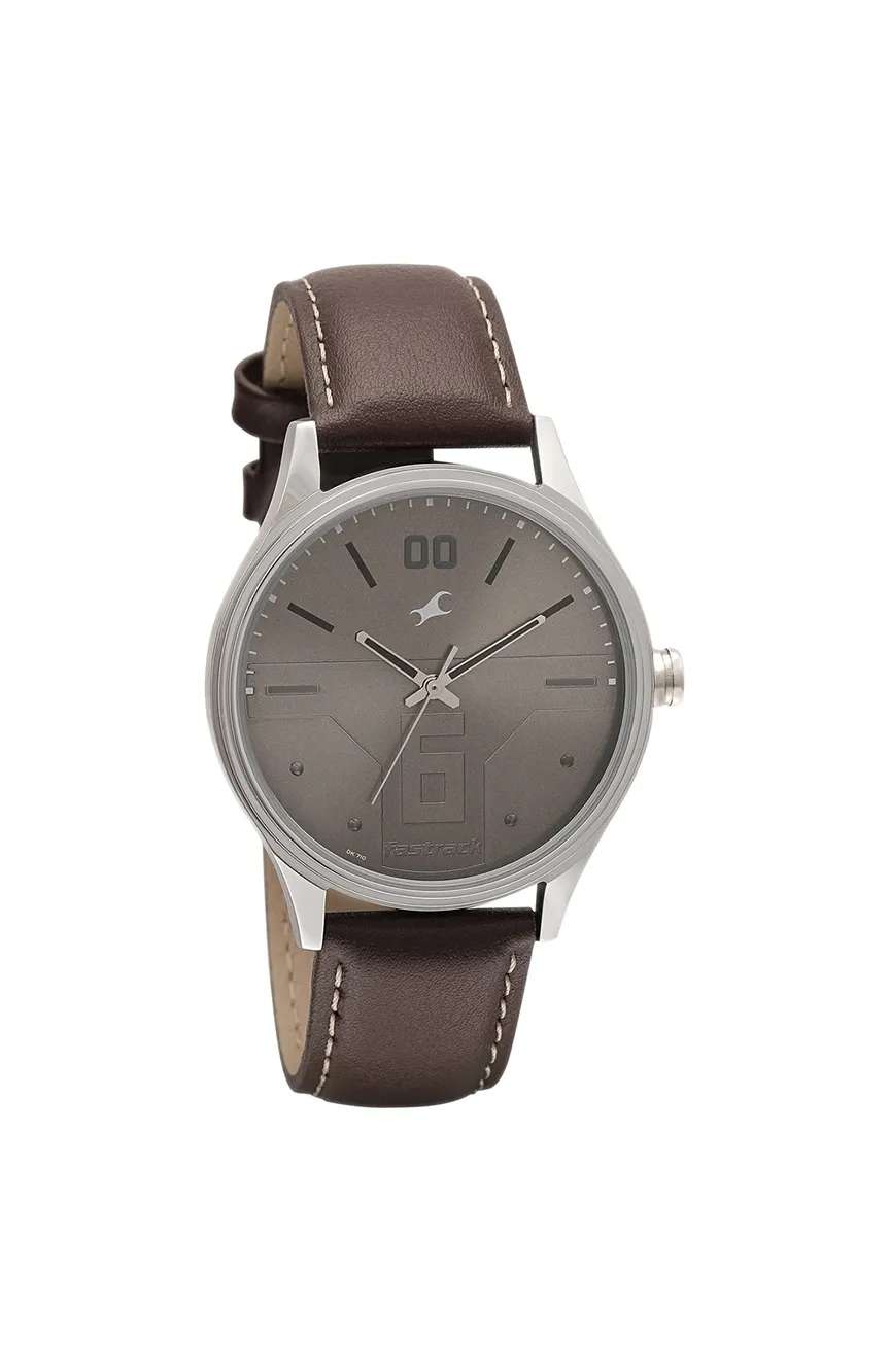 Titan Fastrack Bare Basics Quartz Analog Brown Dial Leather Strap Watch for Guys