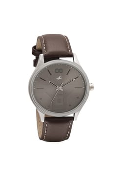 Titan Fastrack Bare Basics Quartz Analog Brown Dial Leather Strap Watch for Guys