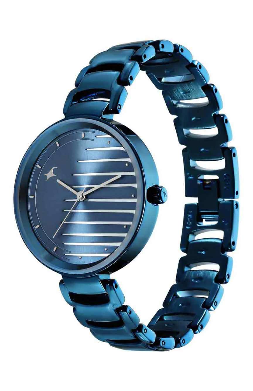 Titan Fastrack Style Up Quartz Analog Blue Dial Metal Strap Watch for Girls