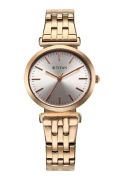 Titan ساعة تيتان ويركموود كوارتز بميناء فضي وسوار ستانلس إستيل للنساء