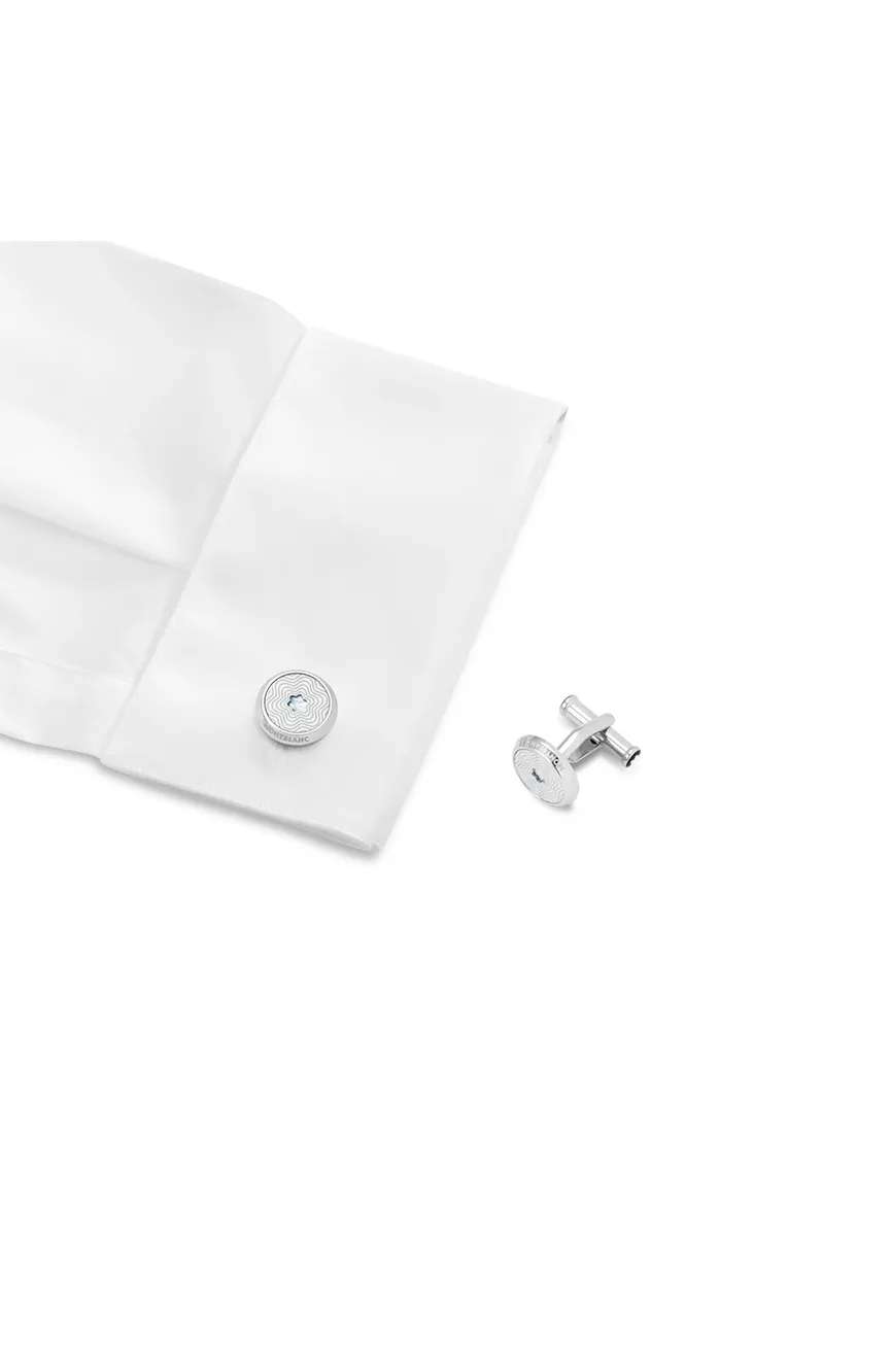 مون بلان أزرار أكمام بإطار دائري من الفولاذ المقاوم للصدأ مع تصميم النجمة وشعار قبعة الثلج المصنوعة من عرق اللؤلؤ