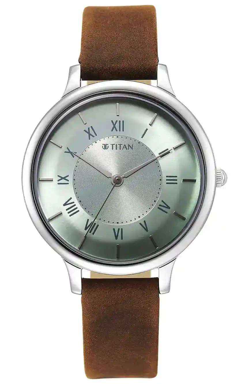 Titan Workwear Quartz Analog Silver Dial Brown Leather Strap Watch For Women