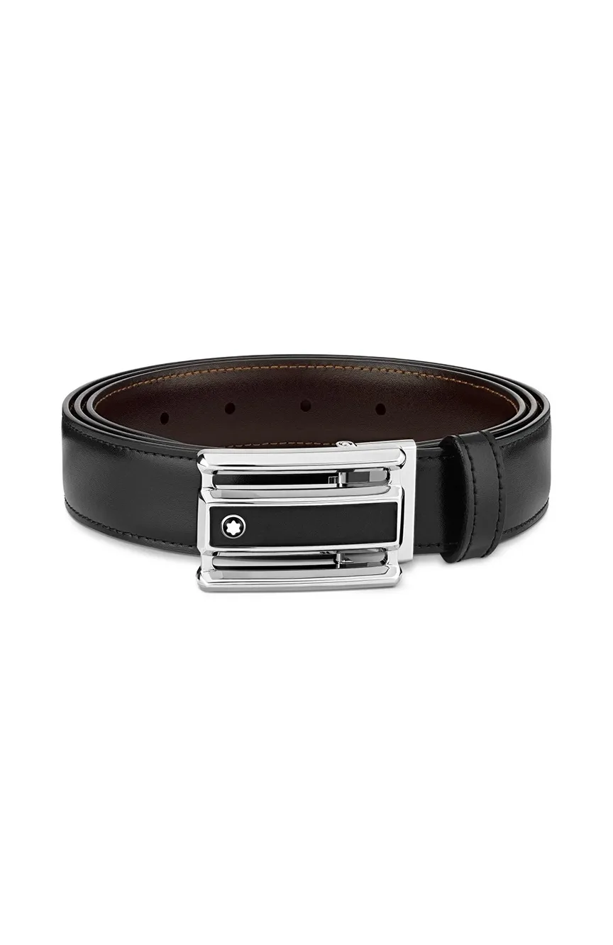 

Montblanc | Rectangular Cut-Out 3 Rings Motif Black Leather & Stainless Steel Plate Buckle