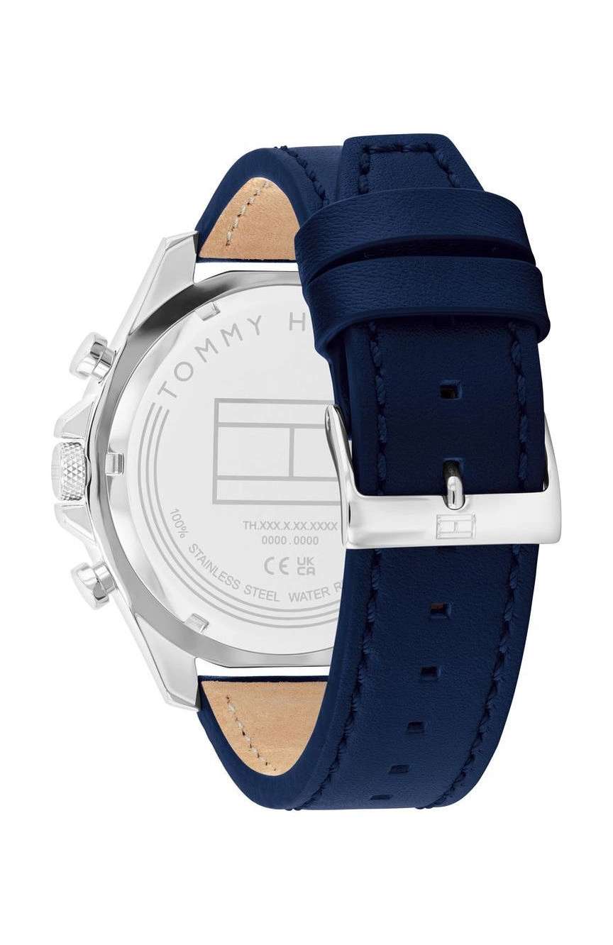 تومي هيلفجر ساعة كلارك مقاس 46 مم بسوار جلدي من تومي هيلفيغر للرجال