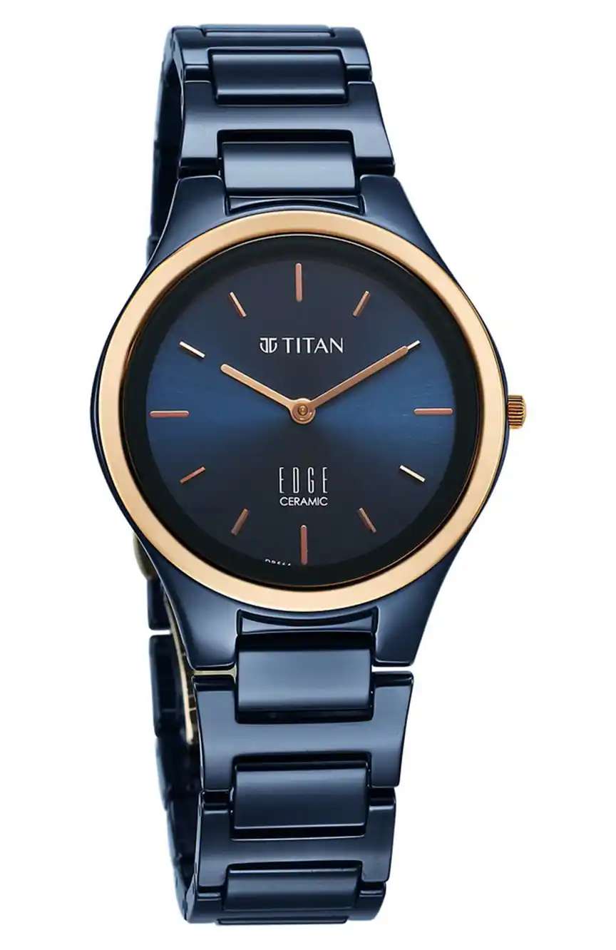 Titan Edge Bicolour Quartz Analog Blue Dial Blue Ceramic Strap Watch For Women