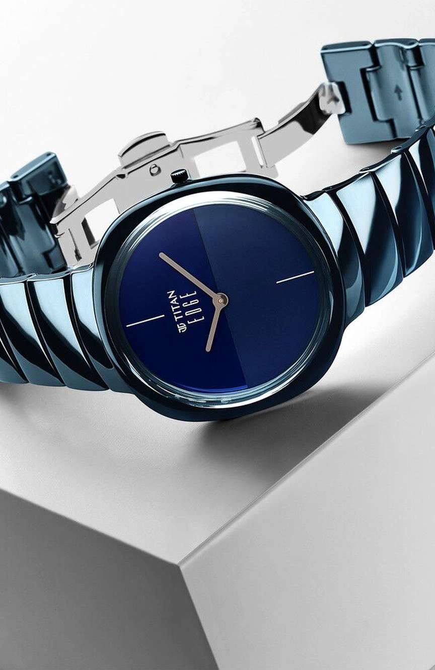 Titan Edge Squircle Quartz in Atlantic Blue with Glossy Ceramic Unisex Watch