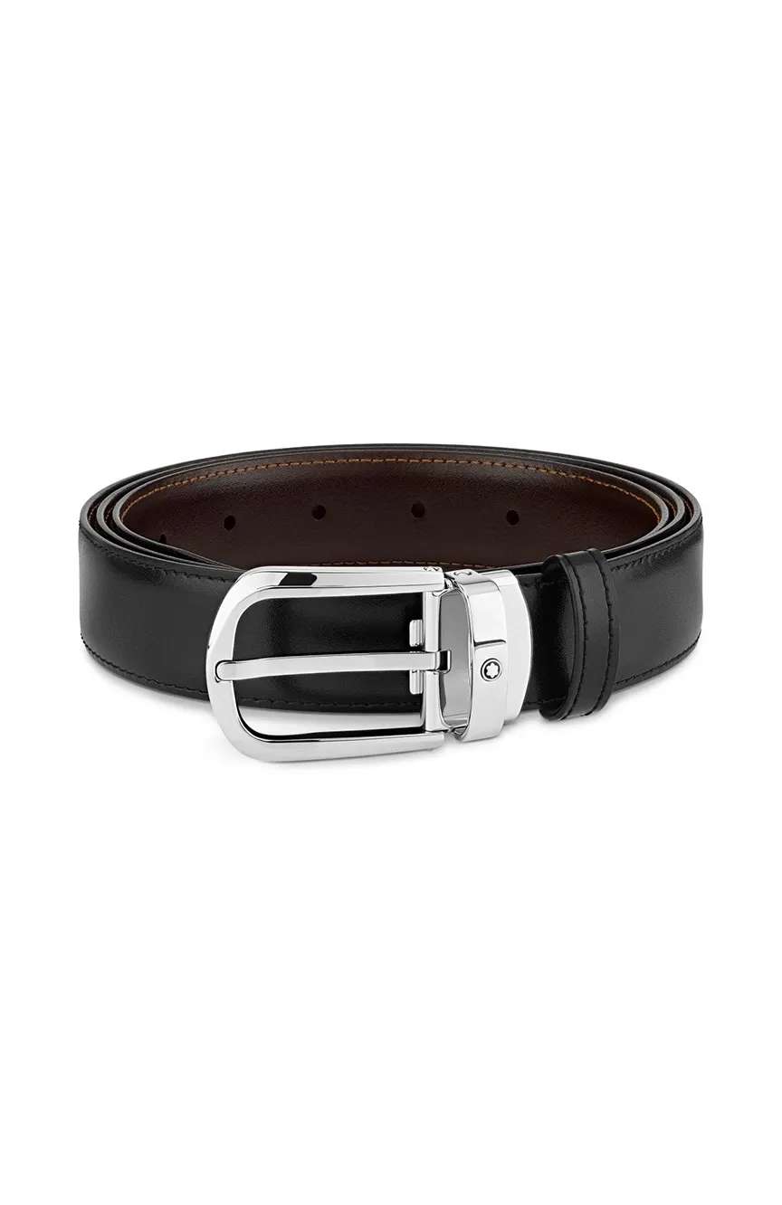 Montblanc Horseshoe Buckle Black and Brown 30 MM Reversible Leather Belt