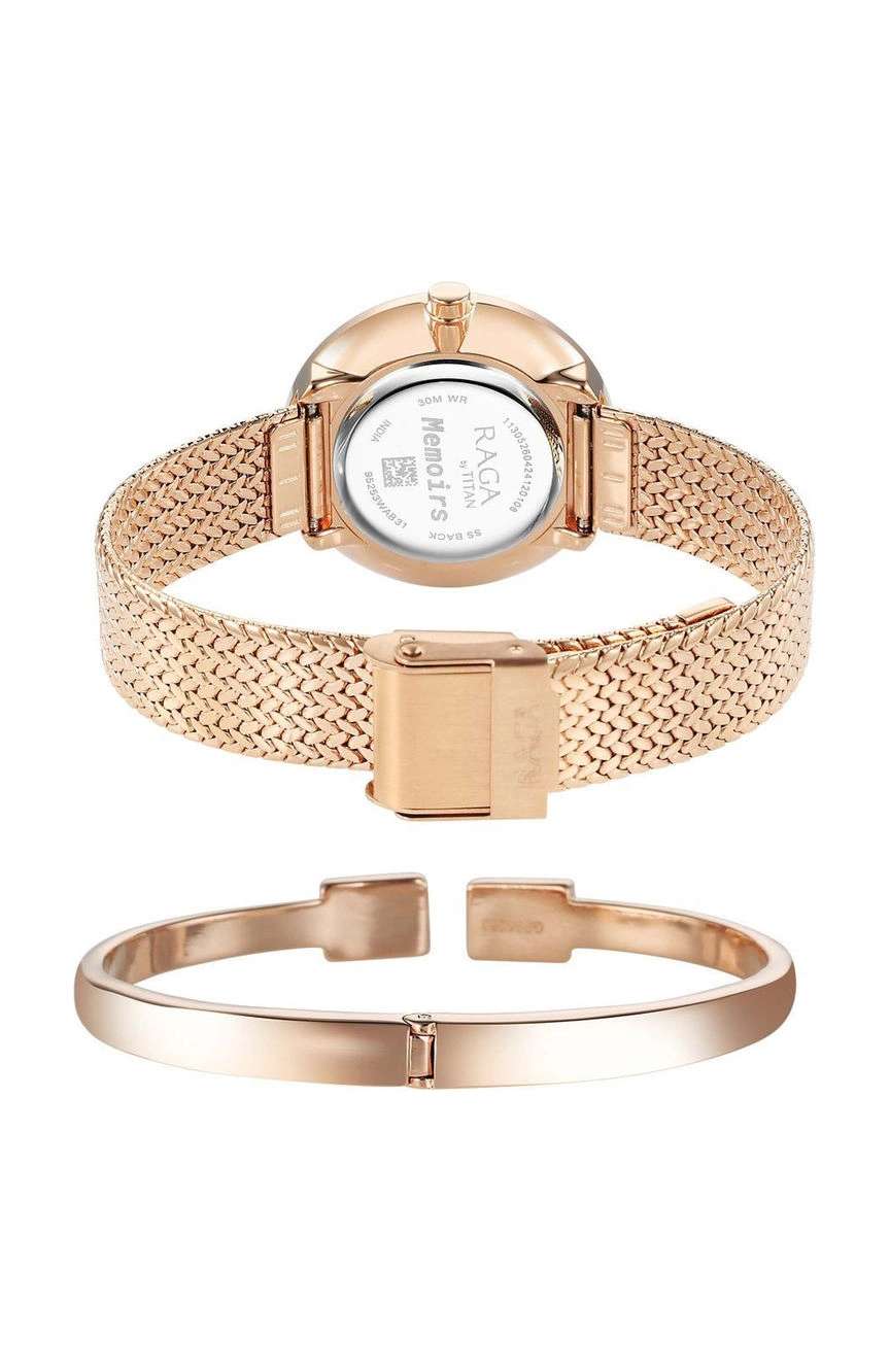 Titan Raga Memoirs Quartz Analog Mother Of Pearl Round Dial Rose Gold Metal Strap Watch For Women