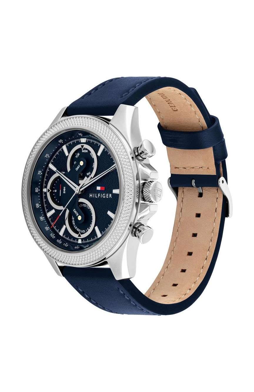 تومي هيلفجر ساعة كلارك مقاس 46 مم بسوار جلدي من تومي هيلفيغر للرجال