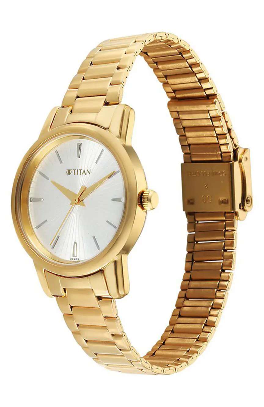 Titan Karishma Quartz Analog Silver Dial Golden Stainless Steel Strap Watch For Women