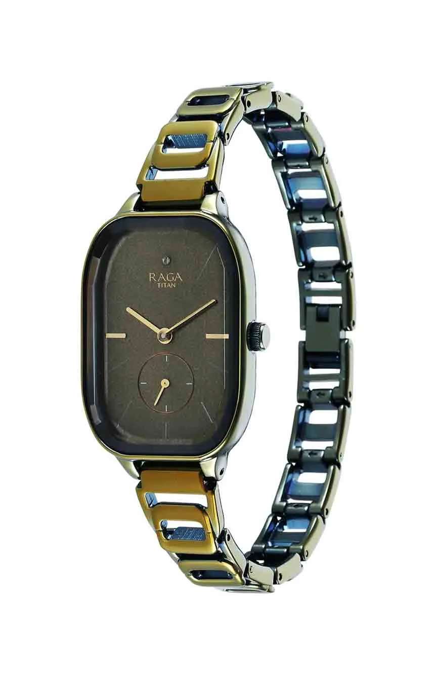تيتان ساعة تيتان راجا شيك كوارتز انالوج بميناء أخضر وسوار معدني أخضر للنساء